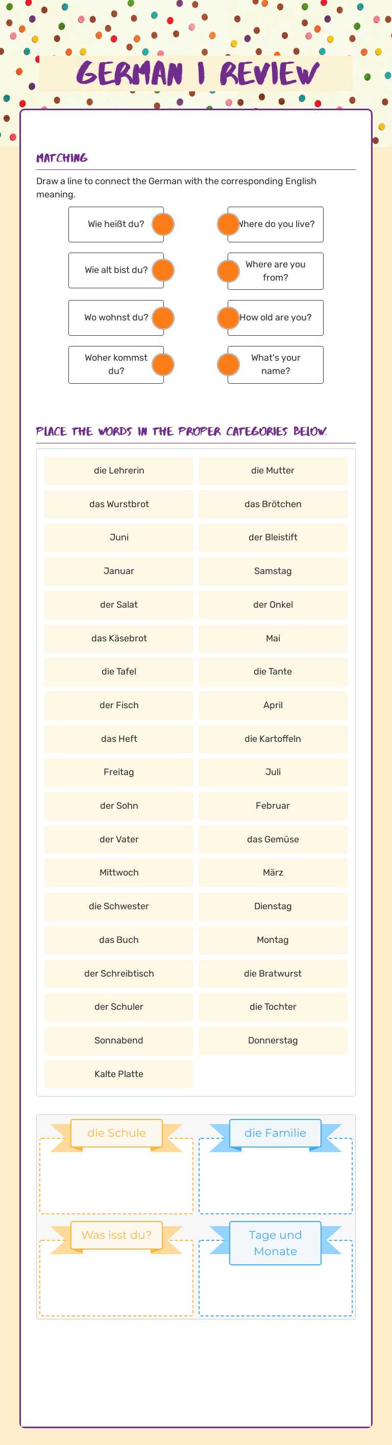 German I Review Grade 10 worksheet preview
