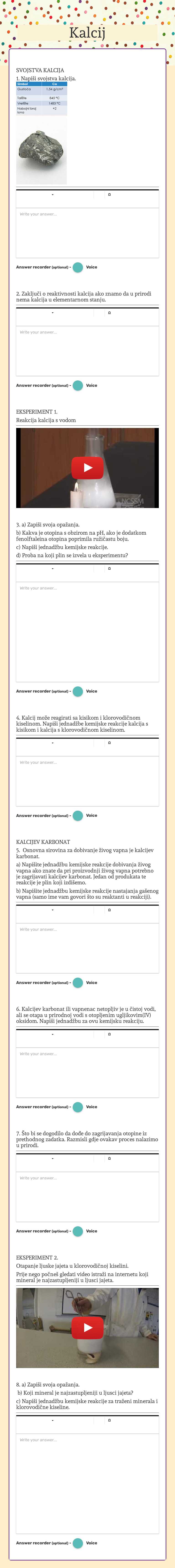 Kalcij worksheet preview image