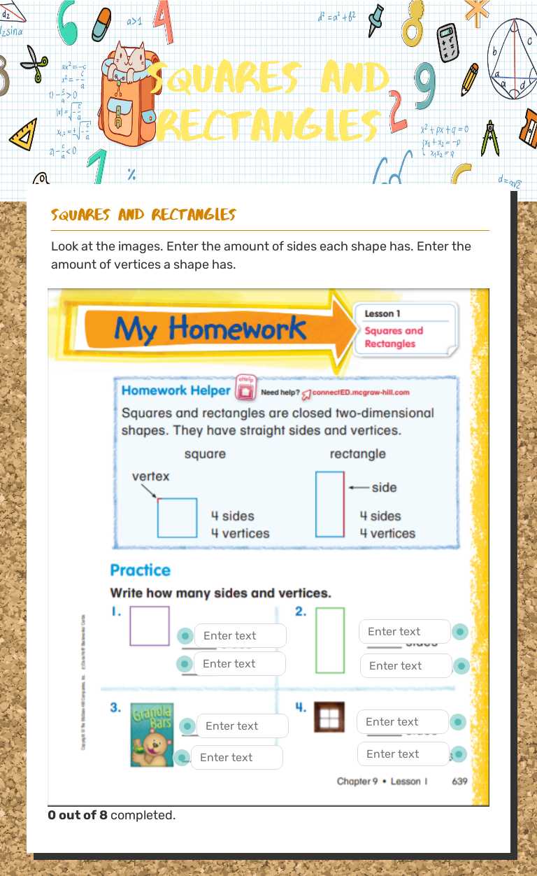 Squares and rectangles worksheet preview image