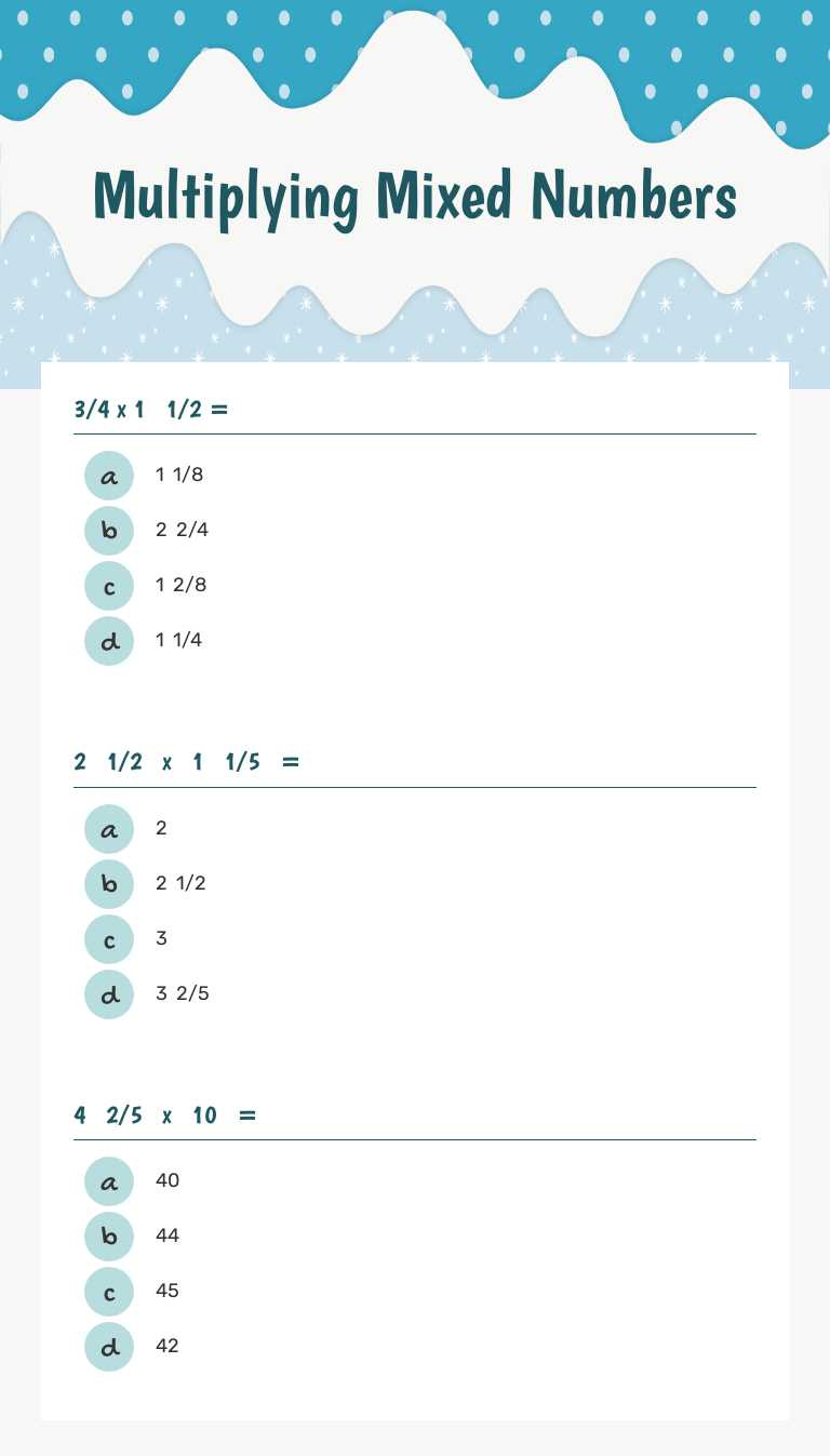 Multiplying Mixed Numbers worksheet preview image