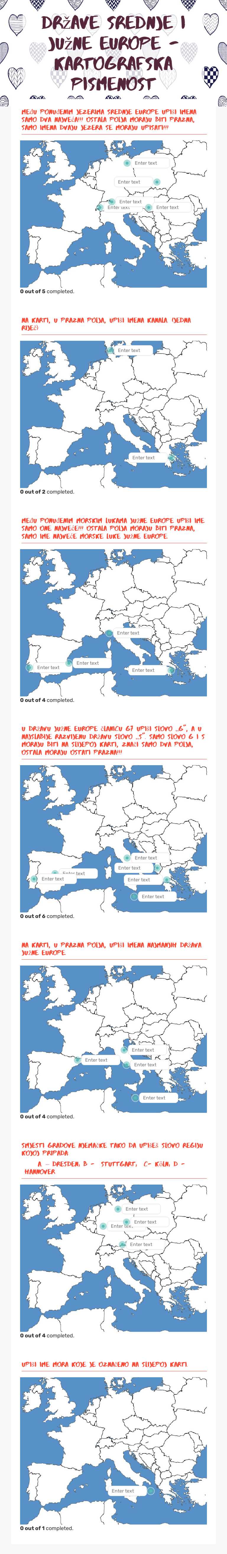 Države srednje i južne Europe - kartografska pismenost Grade 7 worksheet preview