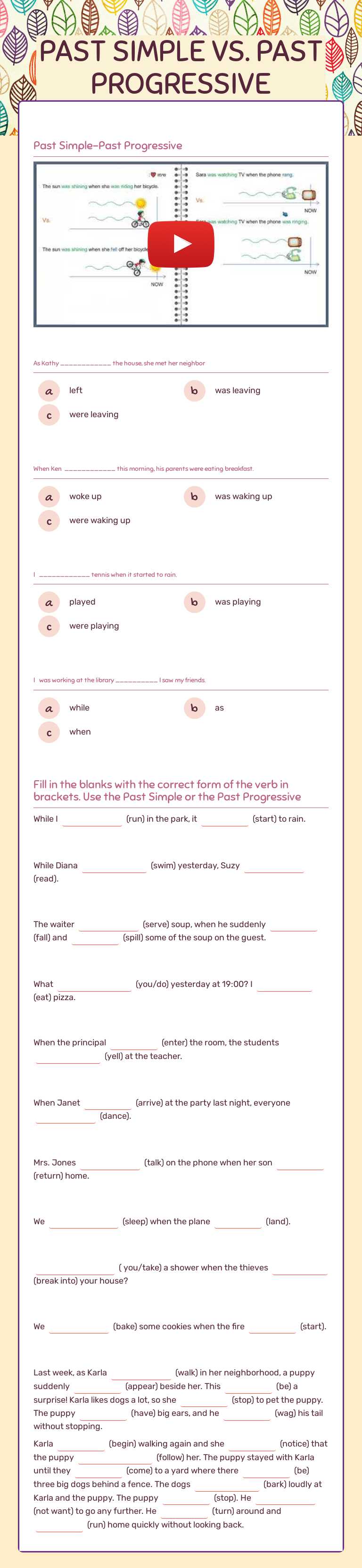 PAST SIMPLE VS. PAST PROGRESSIVE worksheet preview image