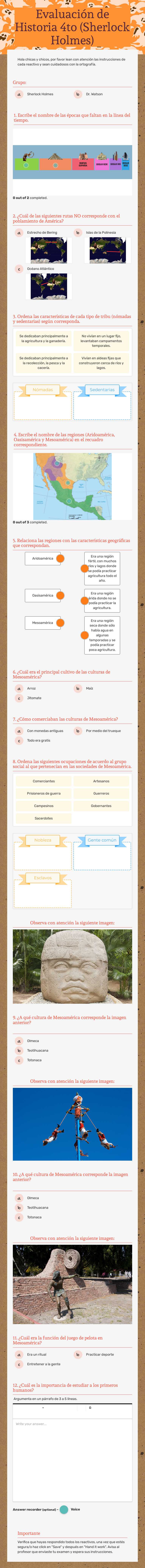 Evaluación de Historia 4to (Sherlock Holmes) worksheet preview image