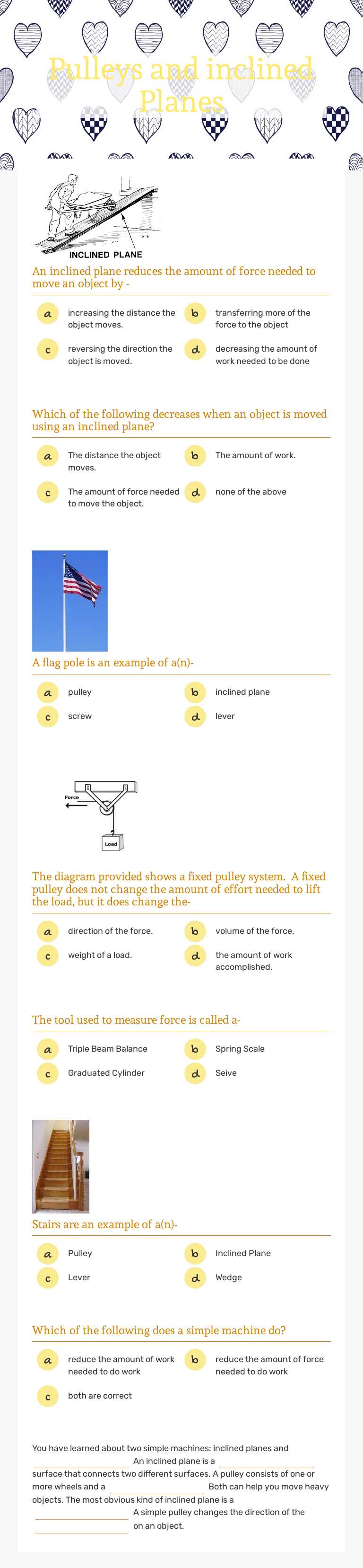 Pulleys and inclined Planes worksheet preview