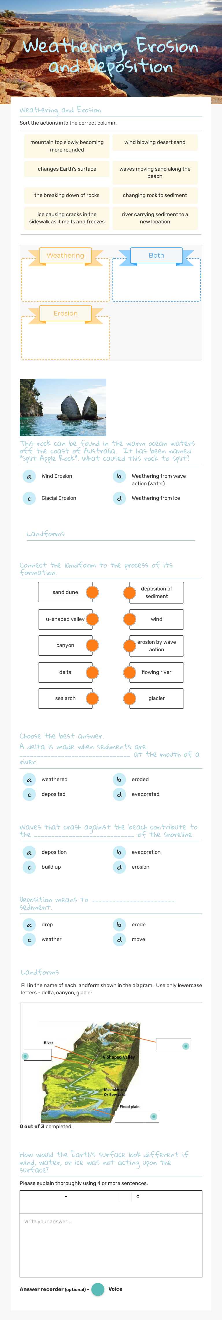 Weathering, Erosion and Deposition Grade 5 worksheet preview