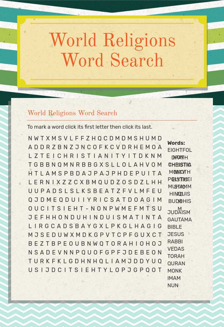 World Religions Word Search worksheet preview image