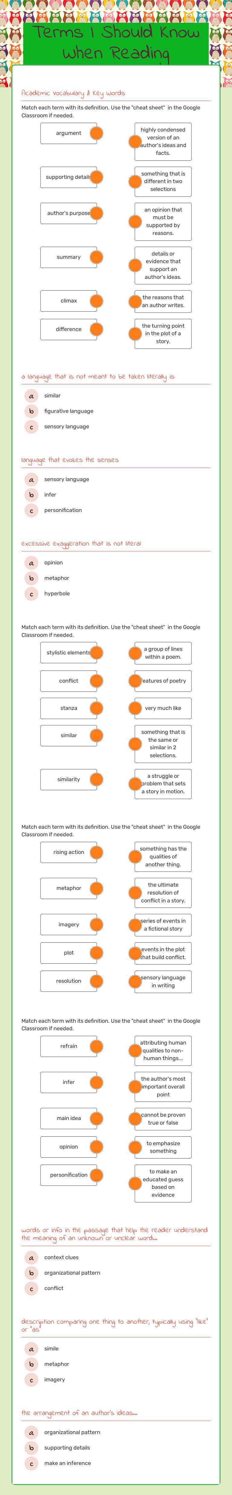 Terms I Should Know When Reading worksheet preview image