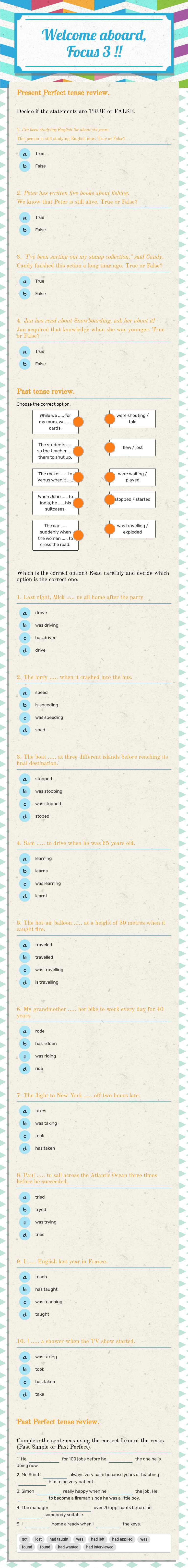 Welcome aboard, Focus 3 !! worksheet preview image