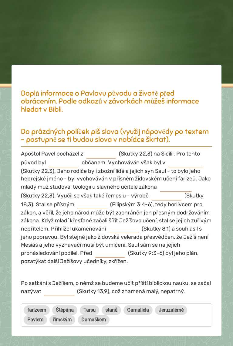 Apoštol Pavel - minulost worksheet preview image