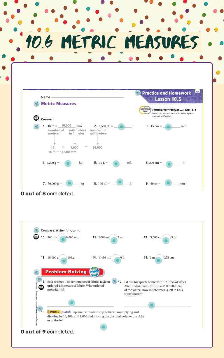 10.6 Metric Measures worksheet preview image