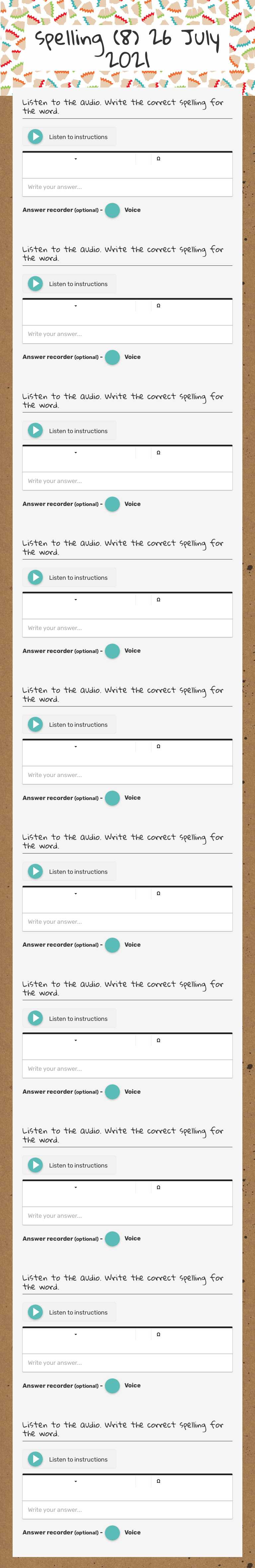 spelling (8) worksheet preview image