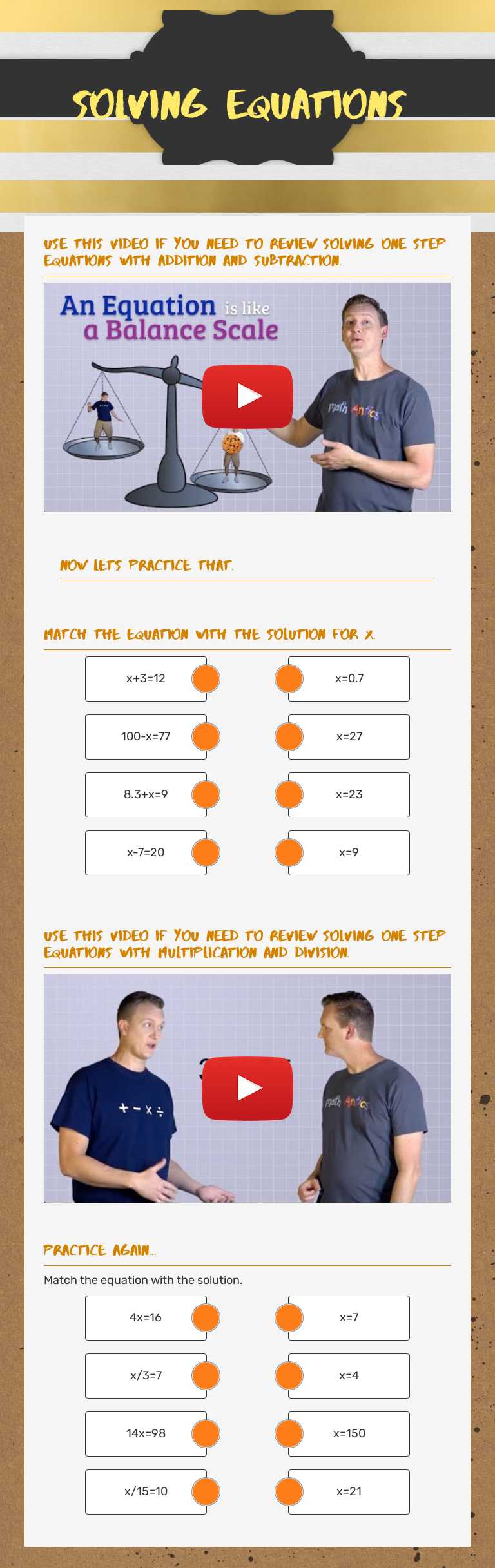 Solving Equations Grade 8 worksheet preview