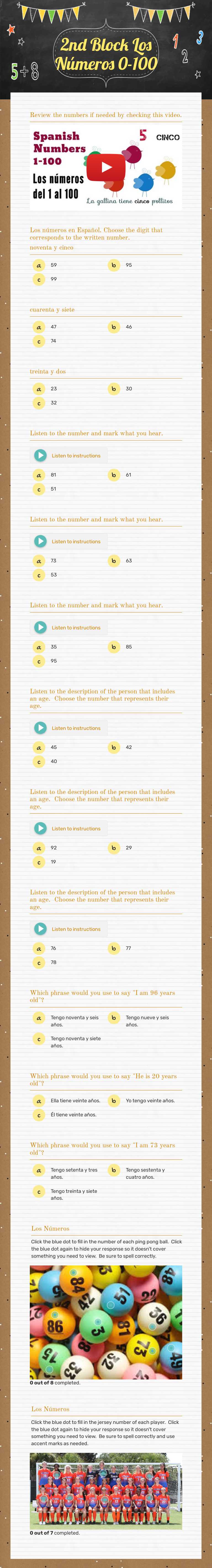 2nd Block                 Los Números 0-100 Grade 10 worksheet preview