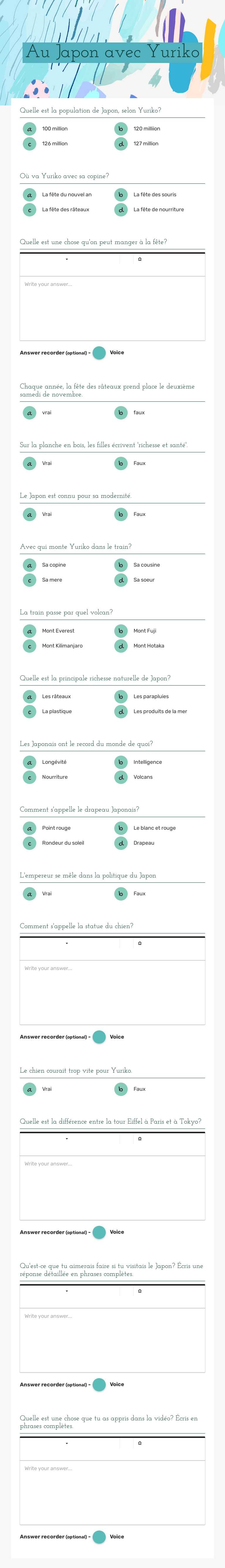 Au Japon avec Yuriko worksheet preview image