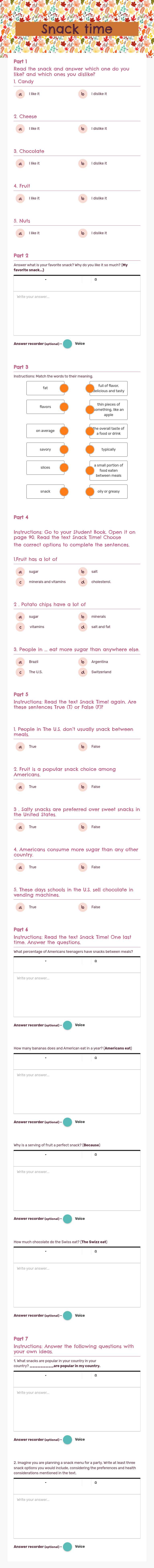 Snack time worksheet preview image