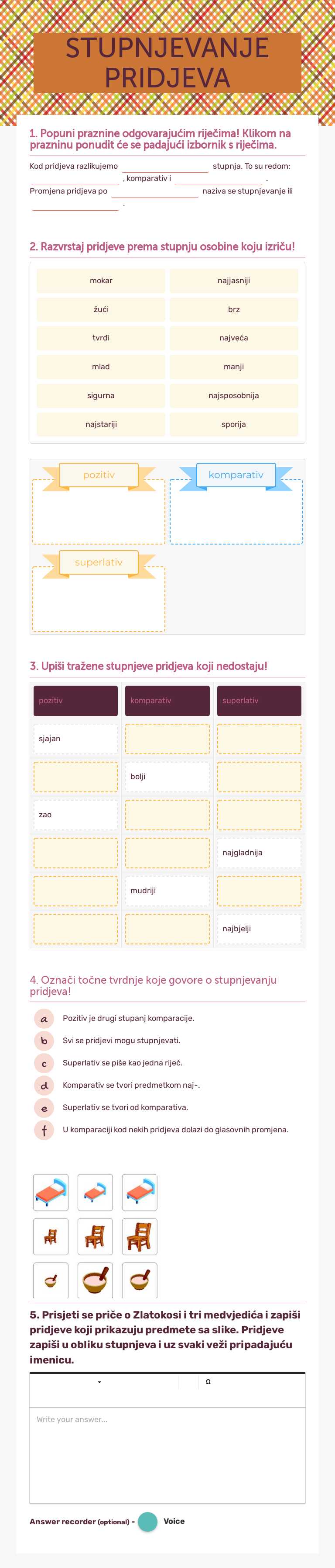 STUPNJEVANJE PRIDJEVA Grade 5 worksheet preview