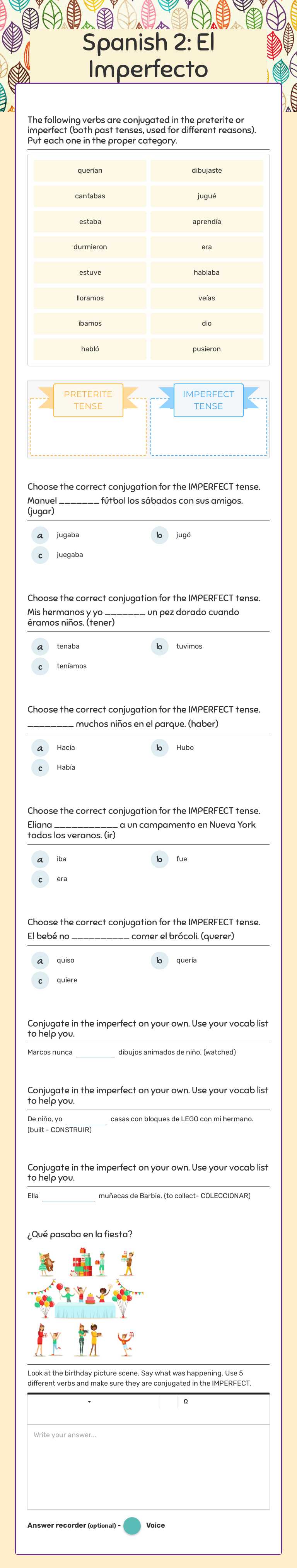 Spanish 2: El Imperfecto worksheet preview image