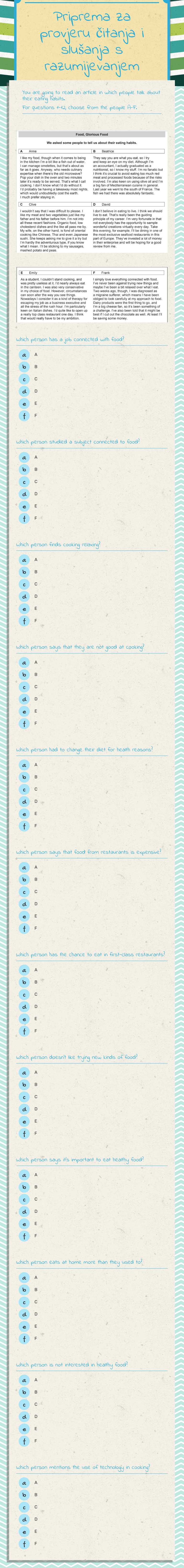 Priprema za provjeru čitanja i slušanja s razumijevanjem worksheet preview image