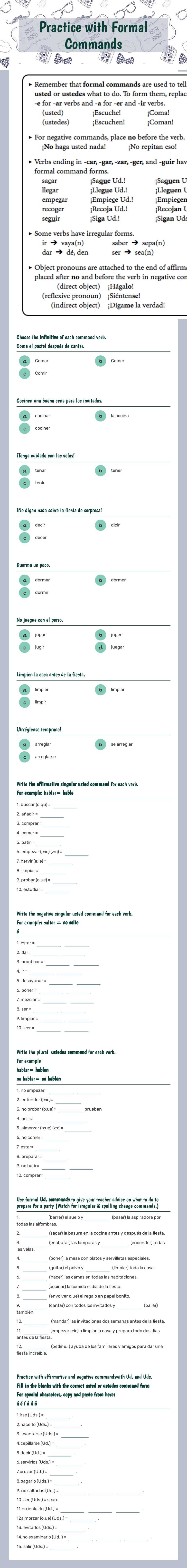 Practice with Formal Commands worksheet preview image