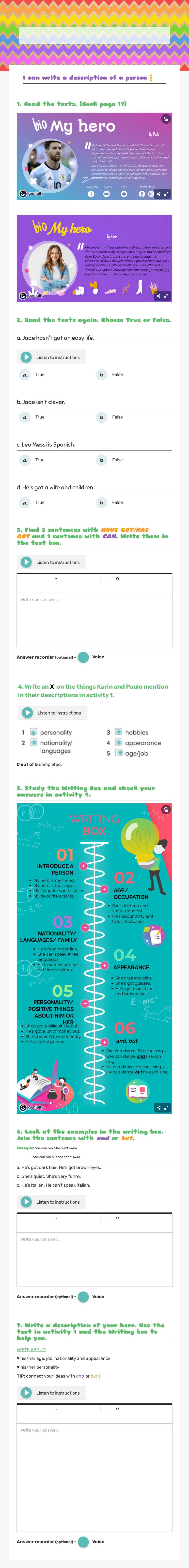 TEENS 1        UNIT 1 WRITING! worksheet preview image