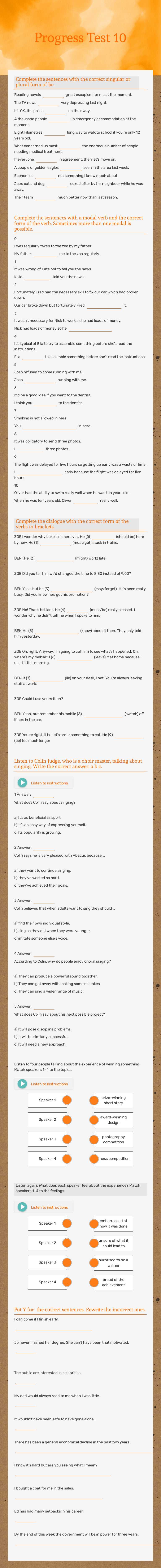 Progress Test 10 worksheet preview image