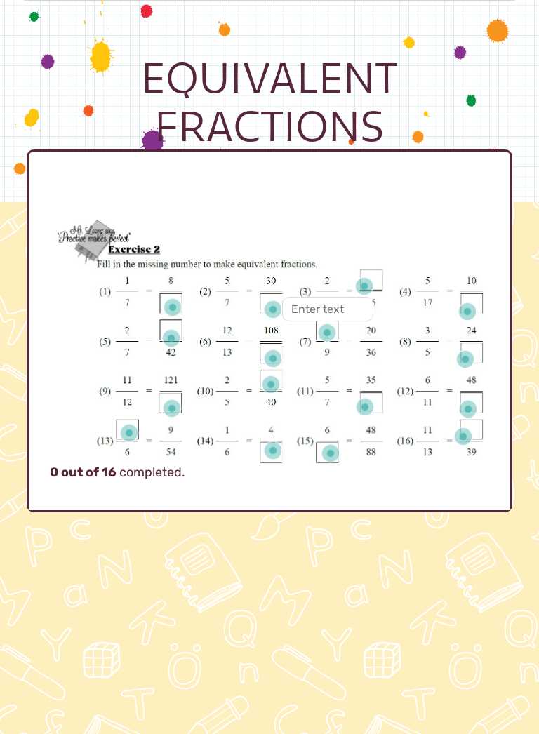 EQUIVALENT FRACTIONS worksheet preview image