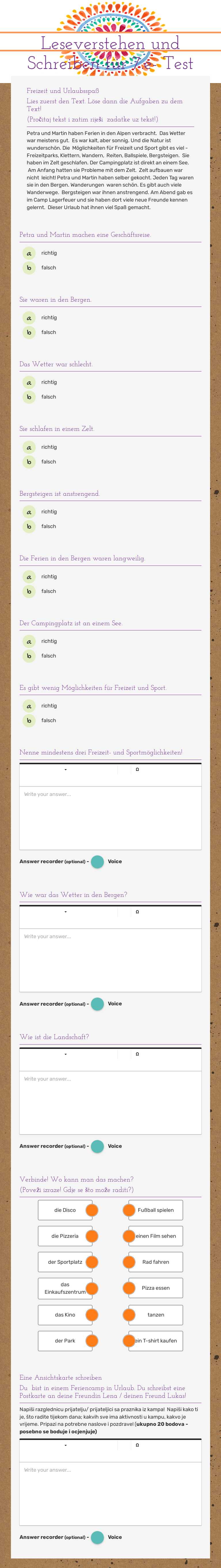 Leseverstehen und Schreiben für 7.e- Test worksheet preview image