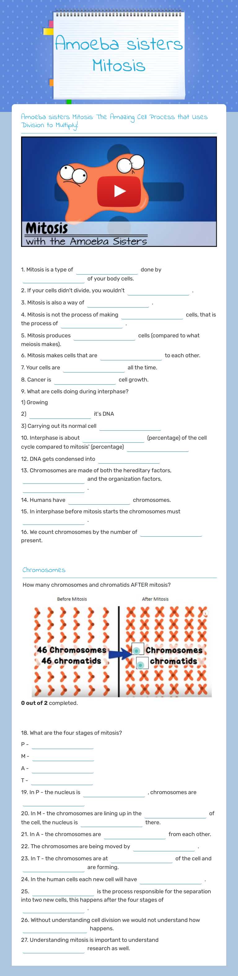 Amoeba sisters Mitosis worksheet preview image