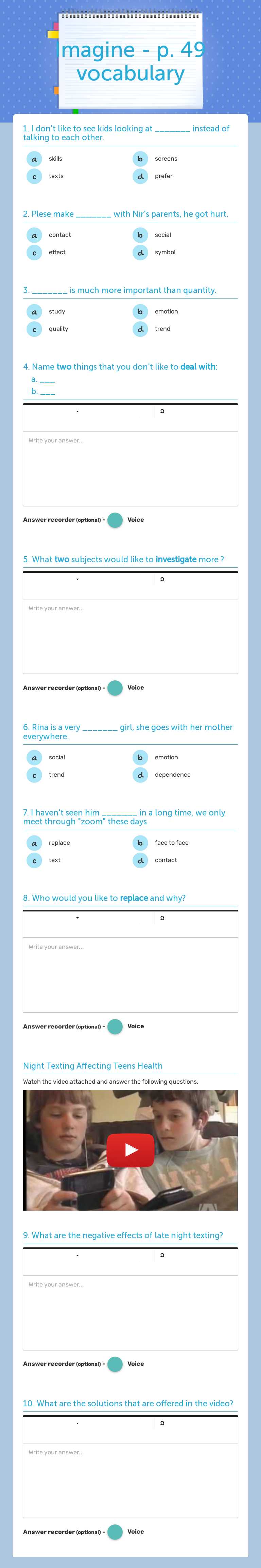 Imagine - p. 49 vocabulary worksheet preview image