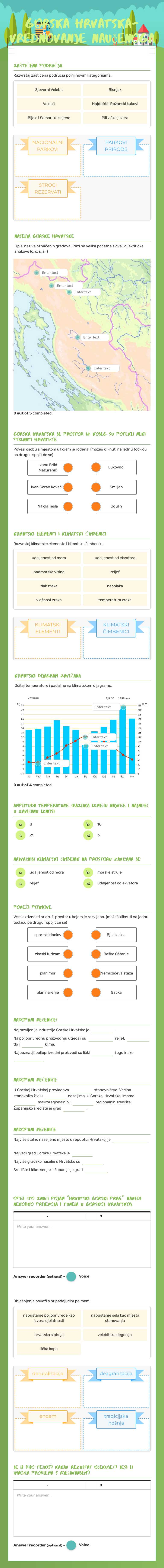 Gorska hrvatska- vrednovanje naučenoga worksheet preview image