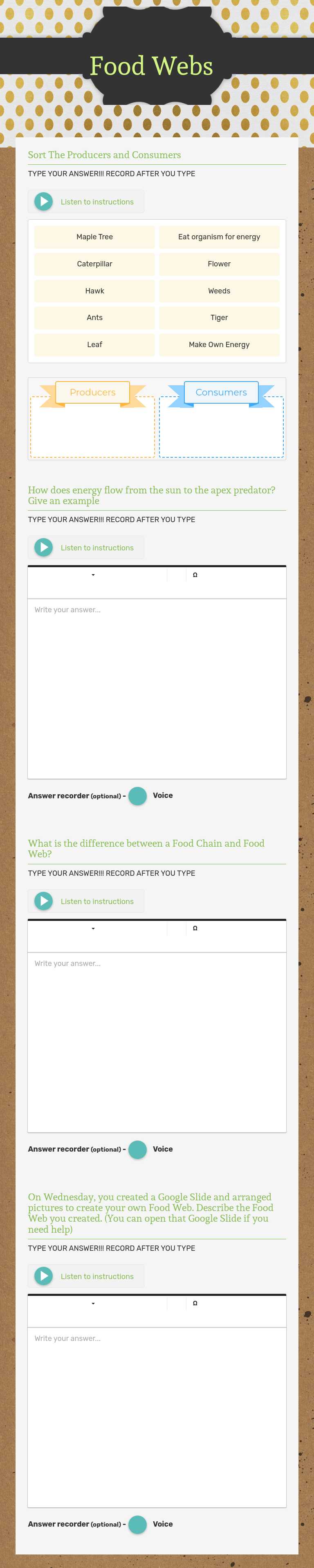 Food Webs worksheet preview image