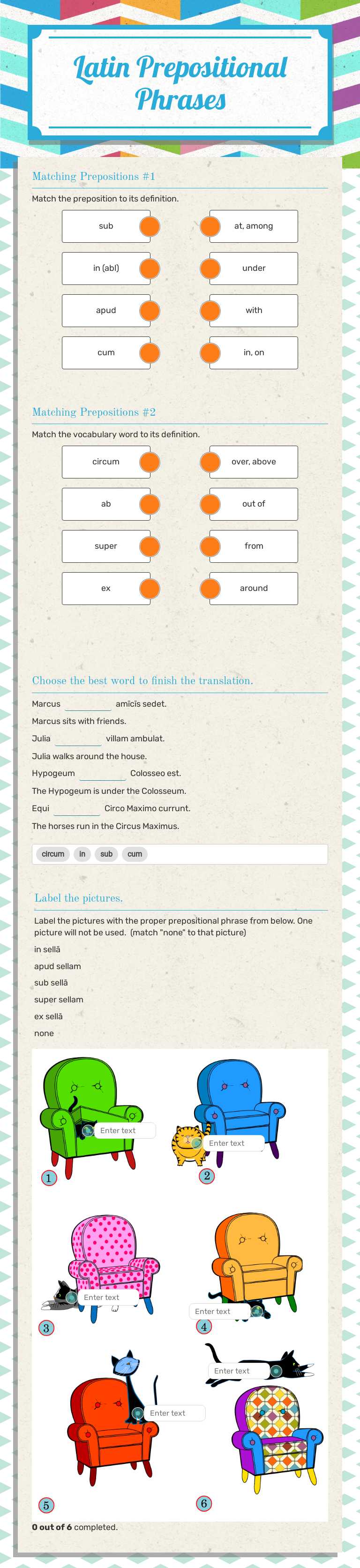 Latin Prepositional Phrases Preschool worksheet preview