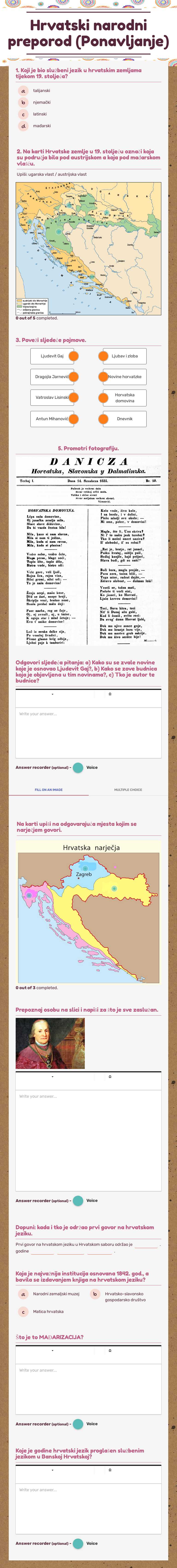 Hrvatski narodni preporod (Ponavljanje) worksheet preview image