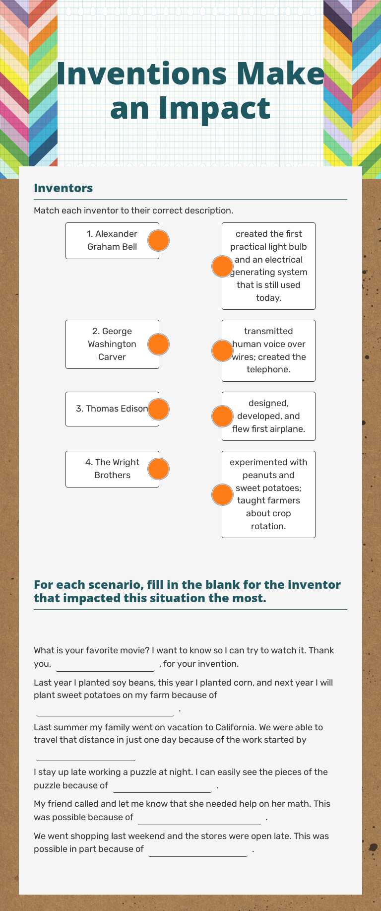 Inventions Make an Impact Grade 5 worksheet preview