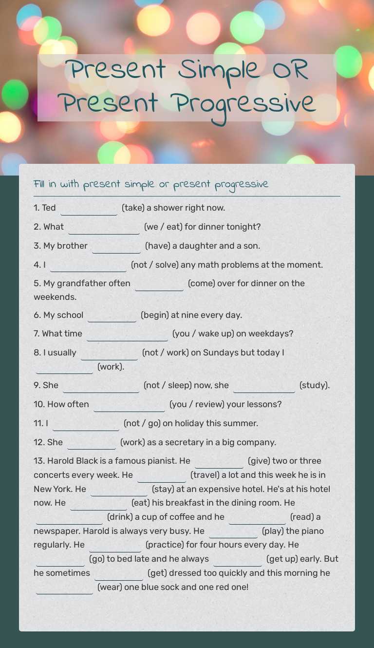 Present Simple OR Present Progressive worksheet preview image
