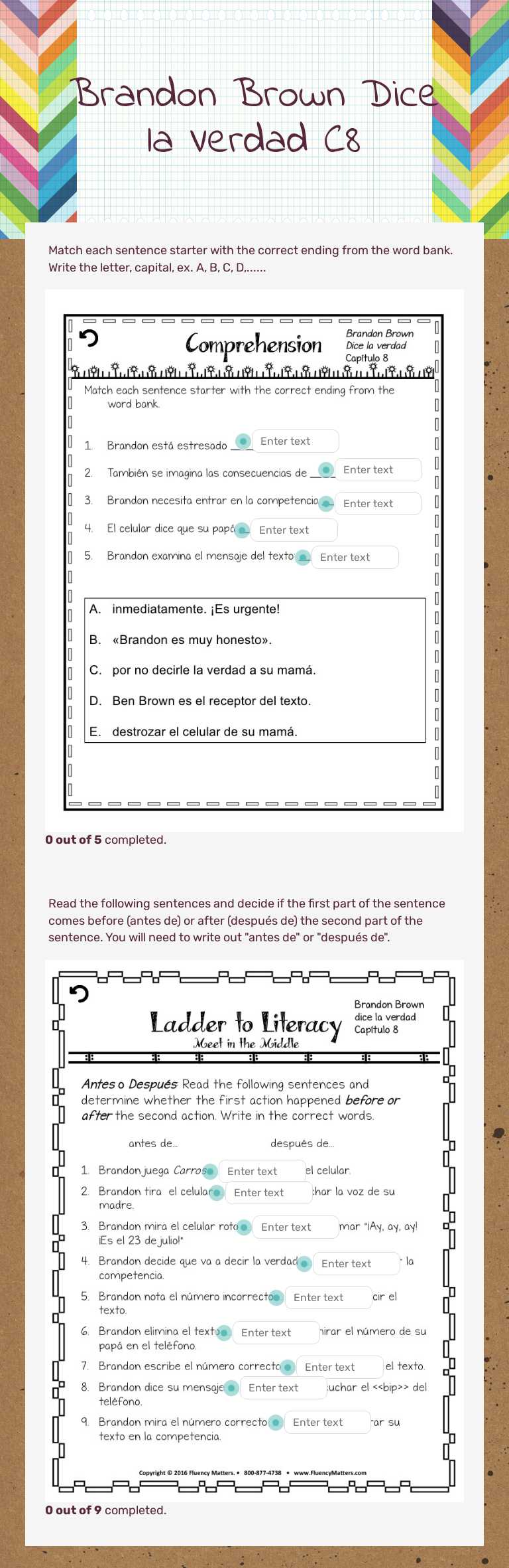 Brandon Brown Dice la Verdad C8 worksheet preview image