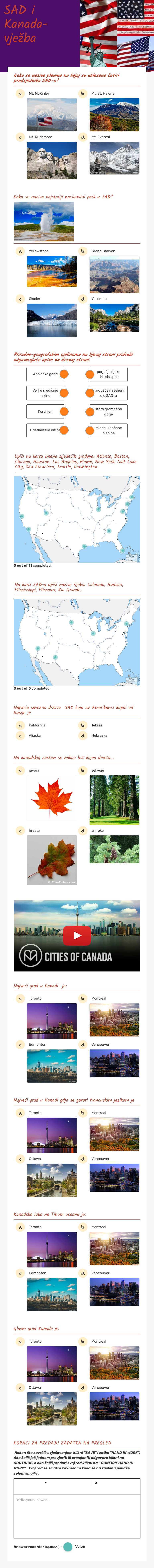 SAD i Kanada- vježba worksheet preview image
