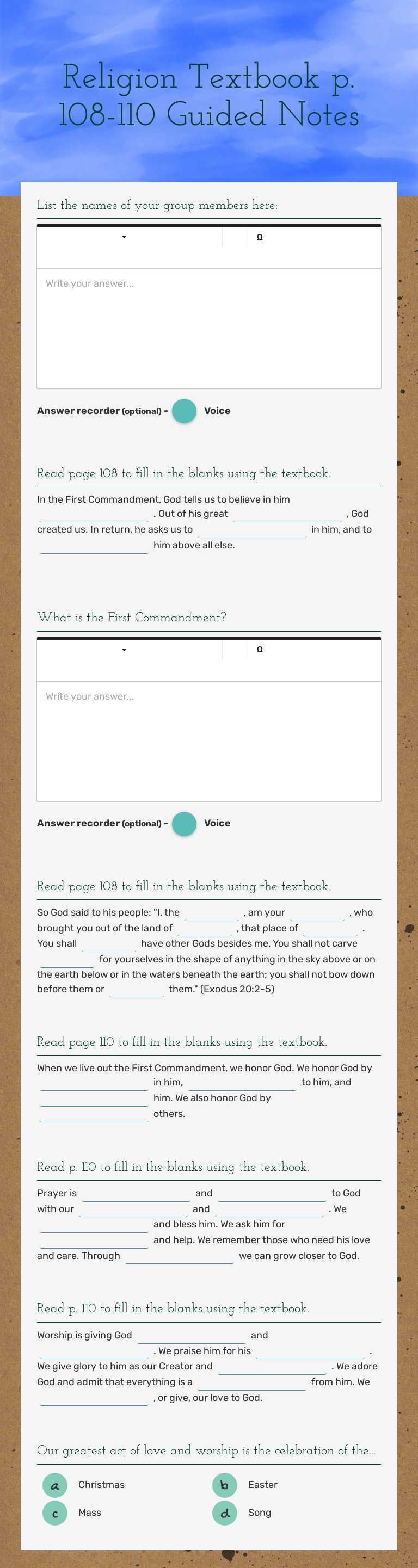 Religion Textbook p. 108-110 Guided Notes worksheet preview image