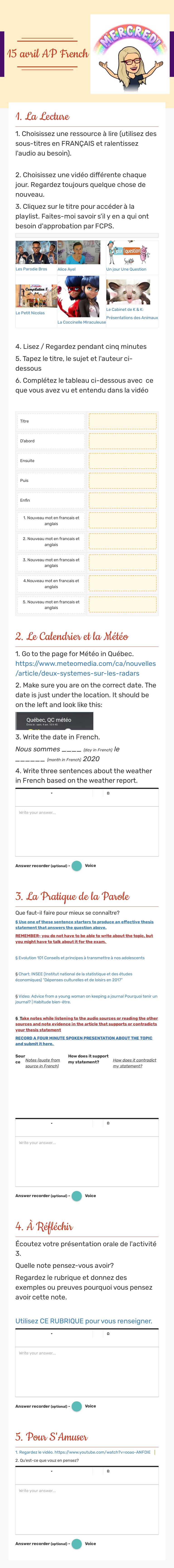 15 avril 
AP French worksheet preview image