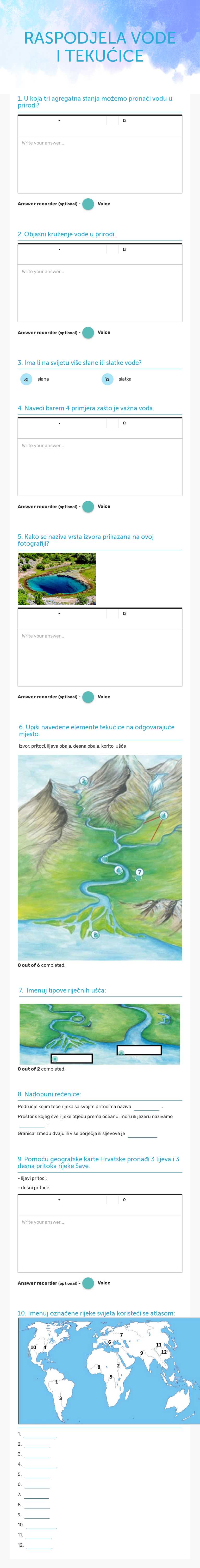 RASPODJELA VODE I TEKUĆICE worksheet preview image