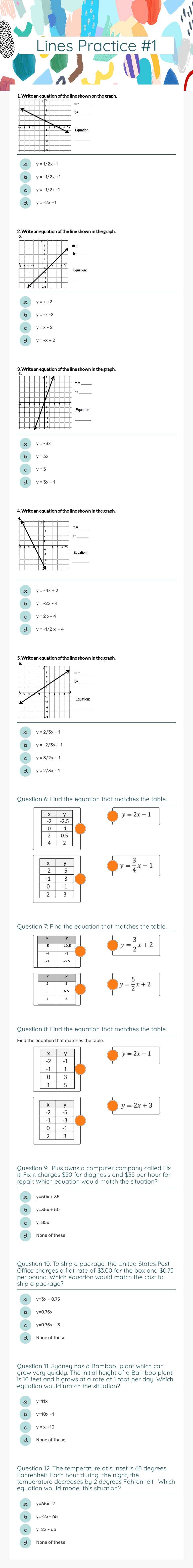 Lines Practice #1 worksheet preview image