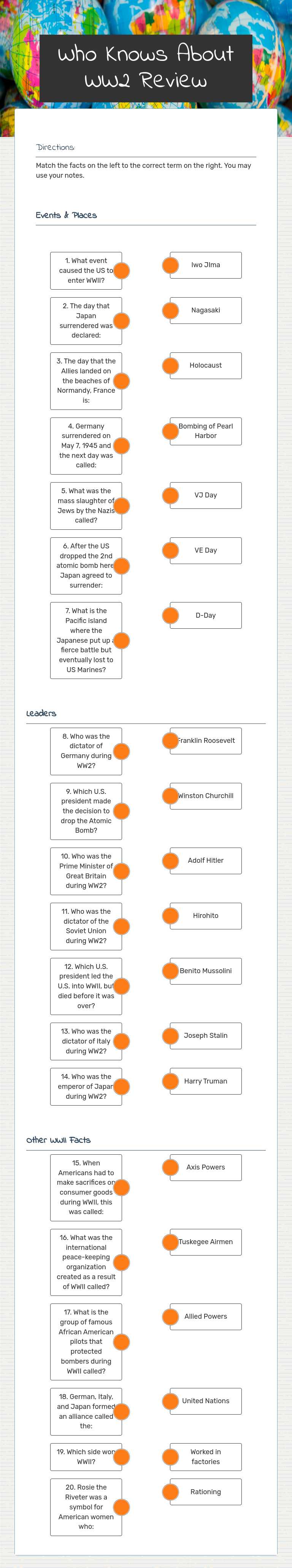 Who Knows About WW2 Review worksheet preview image