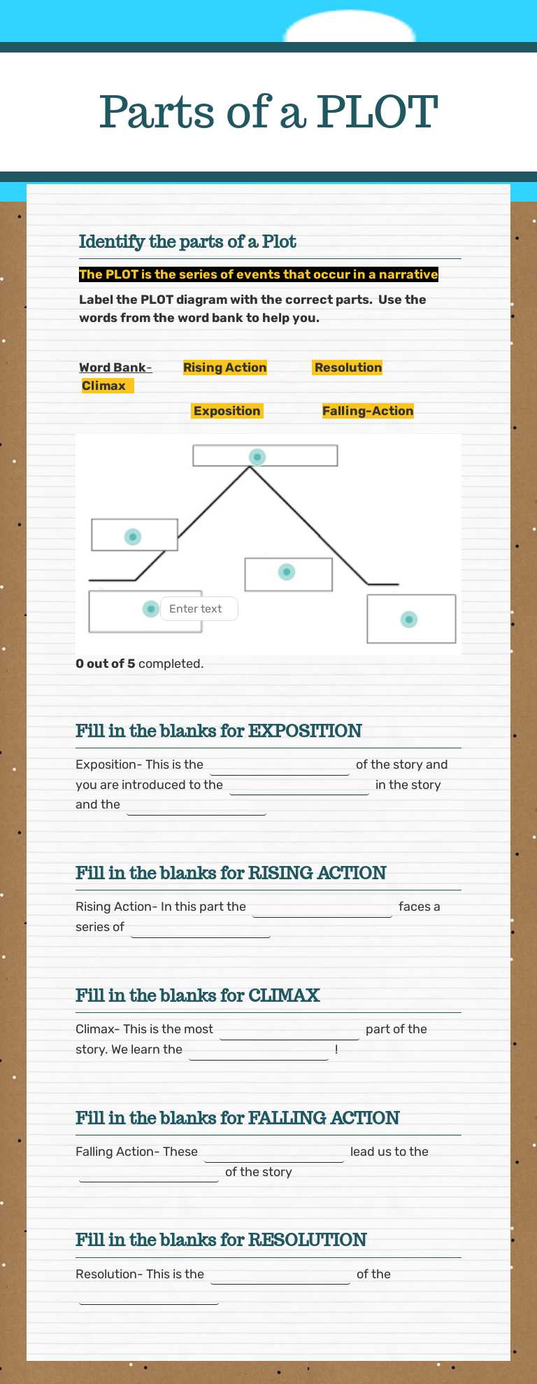 Parts of a PLOT Grade 7 worksheet preview