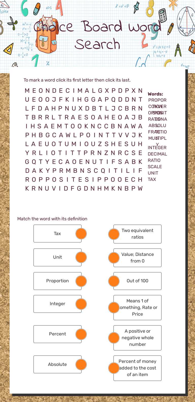 Choice Board Word Search worksheet preview image