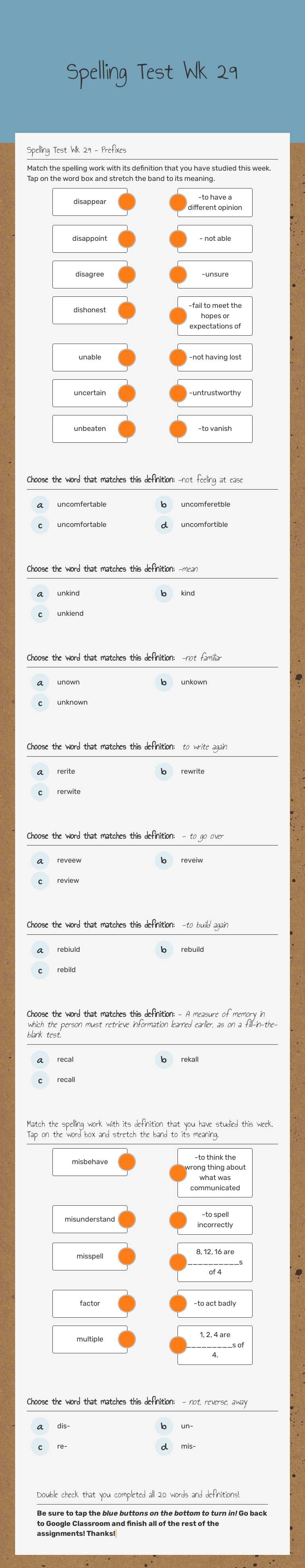 Spelling Test Wk 29 worksheet preview image
