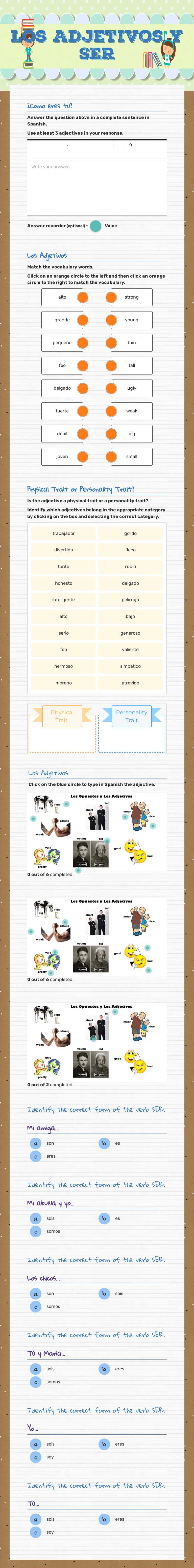 Los Adjetivos y SER worksheet preview image