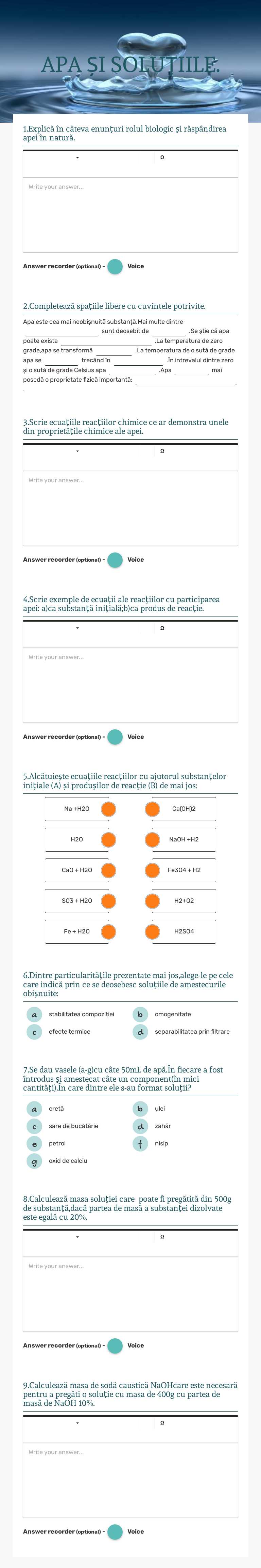 APA ȘI SOLUȚIILE. Grade 8 worksheet preview