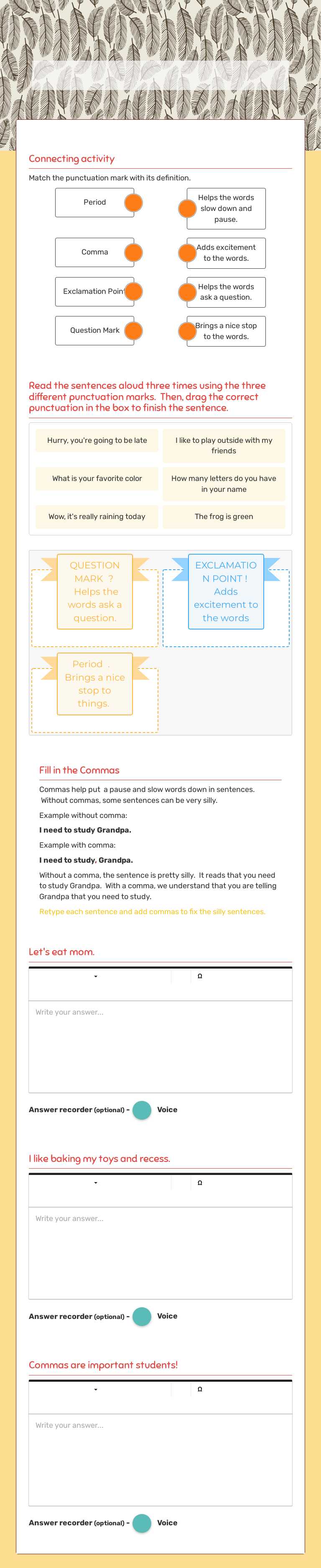 The Day punctuation came to town worksheet preview image