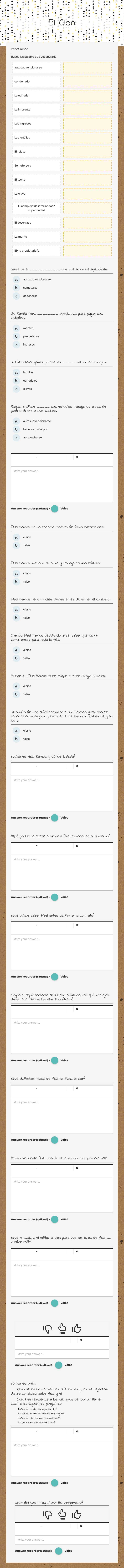 El Clon worksheet preview image