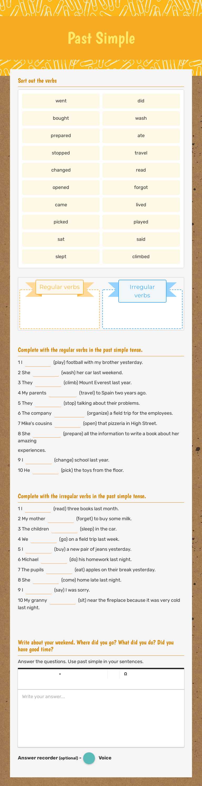 Past Simple worksheet preview image